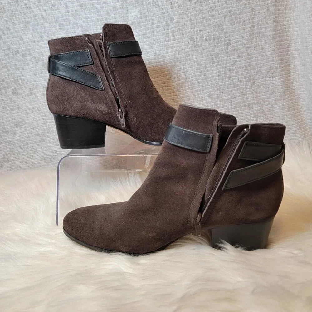 Coach Brown Leather Suede Patricia Block Mid Heel Booties Ankle Boot Classic 10B